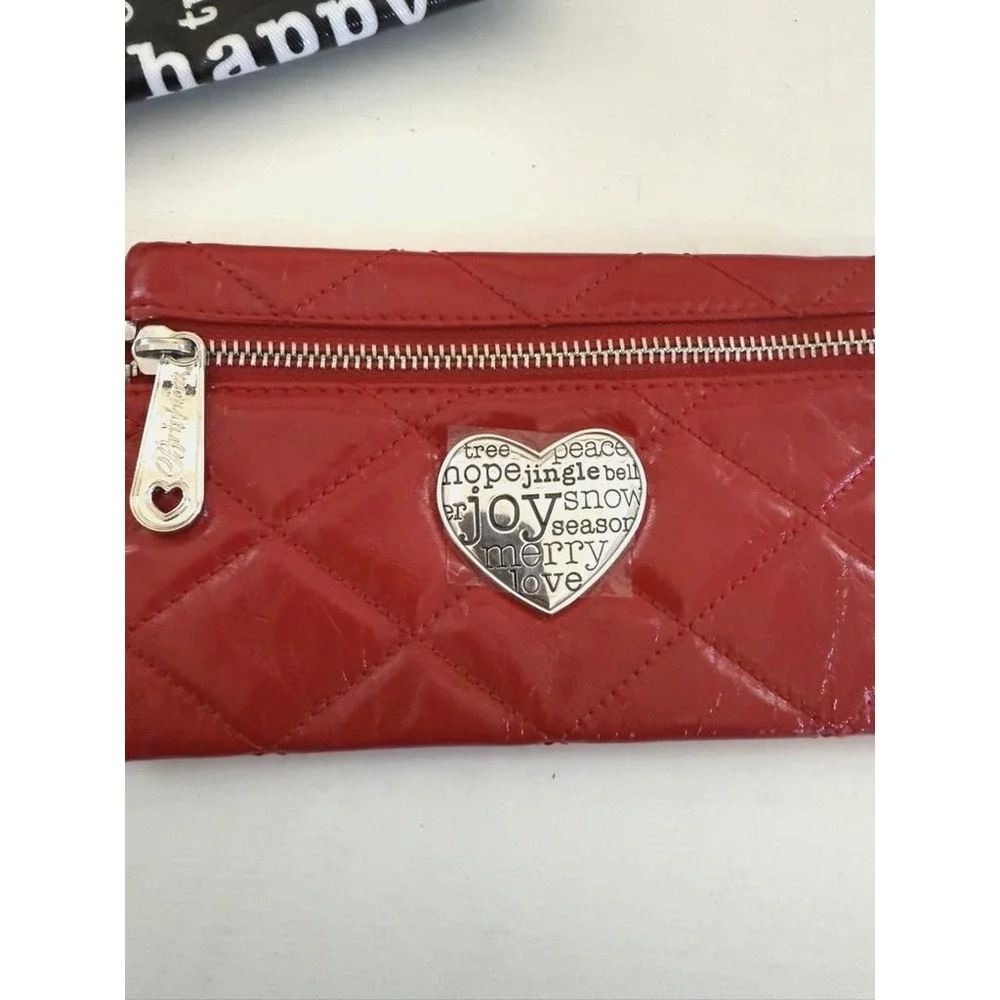 Brighton Holiday Wristlet Pouch Set Red Quilted Heart Black Joy Script Bag‎
